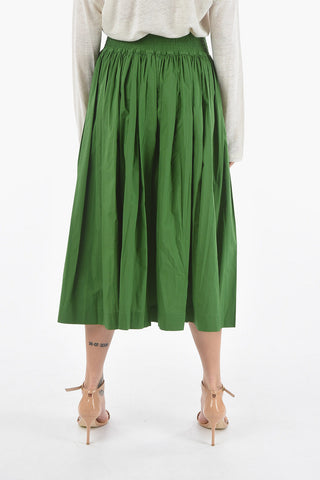 Pleated Cotton Popeline Maxi Circle Skirt with Drawstring on the Waist