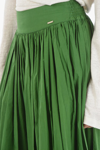 Pleated Cotton Popeline Maxi Circle Skirt with Drawstring on the Waist
