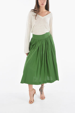 Pleated Cotton Popeline Maxi Circle Skirt with Drawstring on the Waist