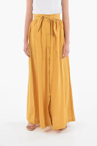 Cotton and Flax Maxi Flared Skirt