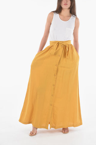 Cotton and Flax Maxi Flared Skirt