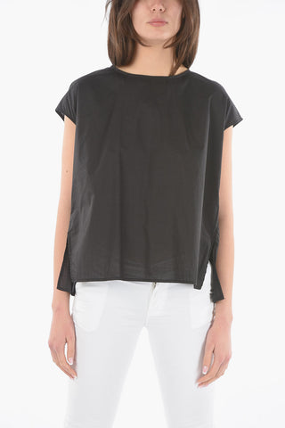 Maxi Blusa in Popeline di Cotone con Spacchi Laterali
