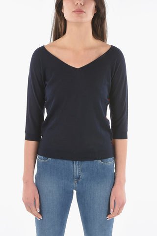 Cashmere and Silk V-Neck Sweater with Two-Tone on the Back