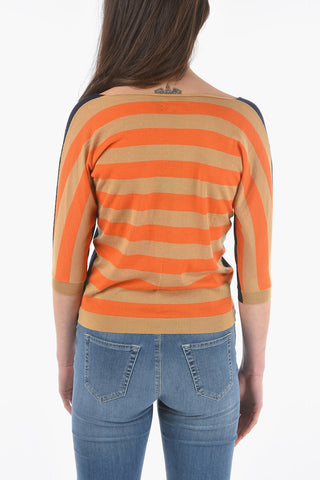 Cashmere and Silk V-Neck Sweater with Two-Tone on the Back