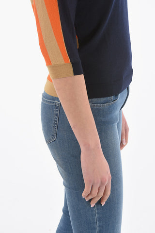 Cashmere and Silk V-Neck Sweater with Two-Tone on the Back