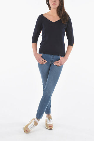 Cashmere and Silk V-Neck Sweater with Two-Tone on the Back