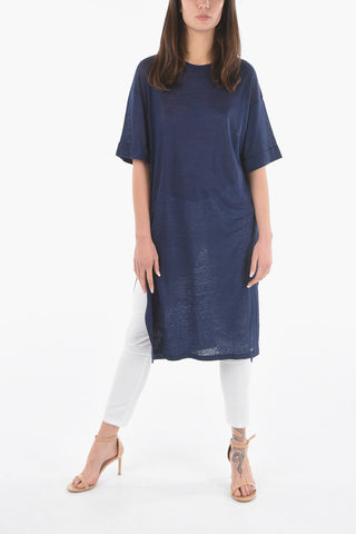 Vestito Tee Oversized SLUB in Lino con Doppio Spacco Laterale