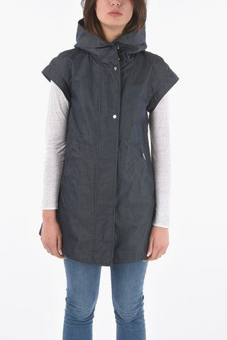 Denim MILITARY Sleeveless Maxi Jacket with Hood
