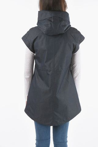 Denim MILITARY Sleeveless Maxi Jacket with Hood