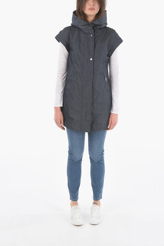 Denim MILITARY Sleeveless Maxi Jacket with Hood