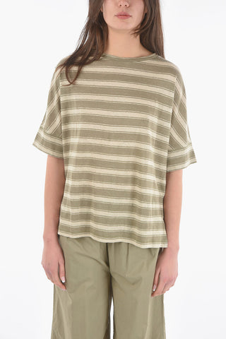 Striped Flax SLUB T-Shirt with Side Splits