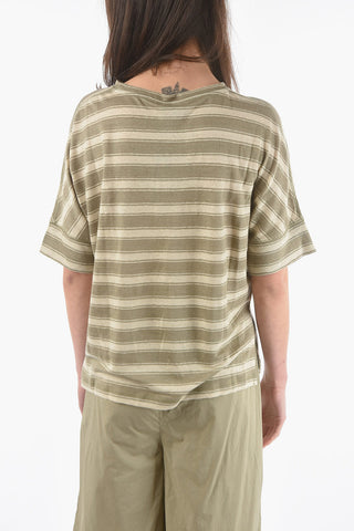 Striped Flax SLUB T-Shirt with Side Splits