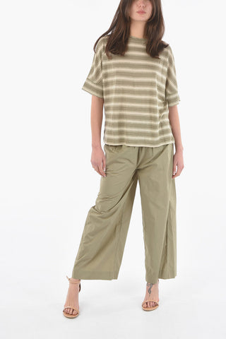 Striped Flax SLUB T-Shirt with Side Splits