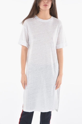 See-through Linen SLUB Dress with Double Side-Split Hem