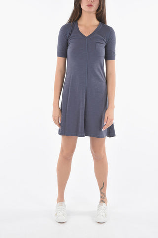 PENN-RICH Solid Color V-Neck F-FLAME Tee Dress with Breast Pocket
