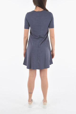 PENN-RICH Solid Color V-Neck F-FLAME Tee Dress with Breast Pocket