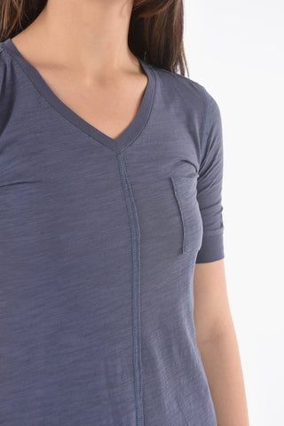 PENN-RICH Solid Color V-Neck F-FLAME Tee Dress with Breast Pocket