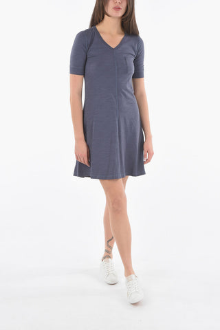 PENN-RICH Solid Color V-Neck F-FLAME Tee Dress with Breast Pocket