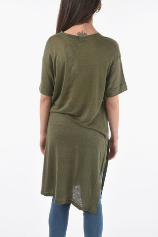 Linen Oversized SLUB Crew-Neck T-shirt with Side Split-Hem