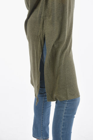 Linen Oversized SLUB Crew-Neck T-shirt with Side Split-Hem