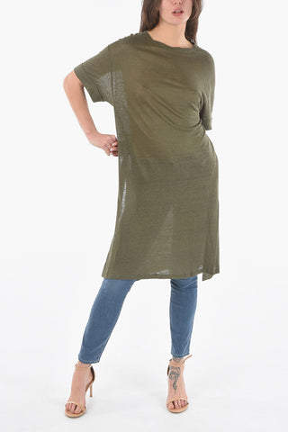 Linen Oversized SLUB Crew-Neck T-shirt with Side Split-Hem