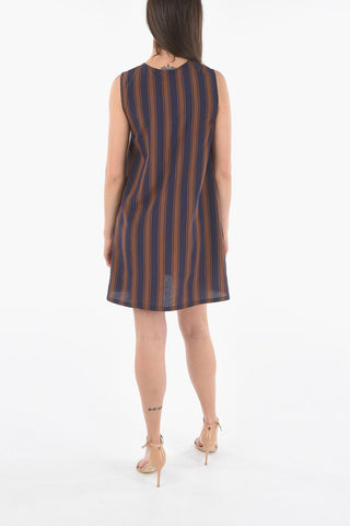 Unbalanced Striped SCULLY A-Line Dress with 3-Buttons on The Front