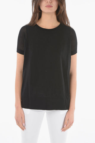 Lightweight Sweater with Perforated Short Sleeve