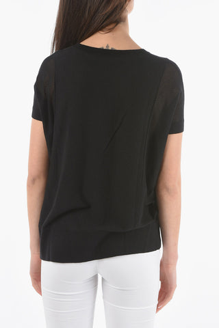 Lightweight Sweater with Perforated Short Sleeve