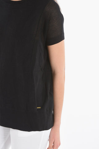 Lightweight Sweater with Perforated Short Sleeve