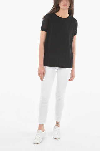 Lightweight Sweater with Perforated Short Sleeve
