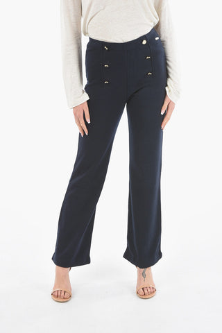 Pantaloni Palazzo MILANO STITCH in Maglia con Bottoni Decorativi Dorati