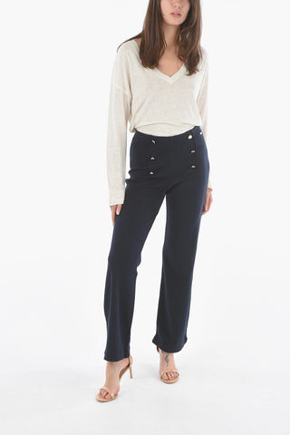 Pantaloni Palazzo MILANO STITCH in Maglia con Bottoni Decorativi Dorati