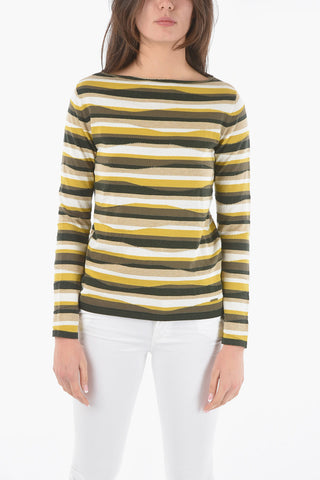 Boat Neck Striped Lightweight Sweater