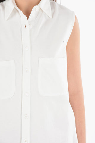 Cotton Sleeveless Maxi Shirt with Double Breast Pockets