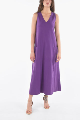 Maxi Dress Shift Scollo a V Con Tasca a Toppa