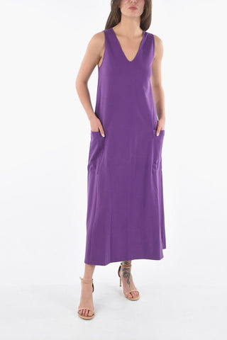 Maxi Dress Shift Scollo a V Con Tasca a Toppa
