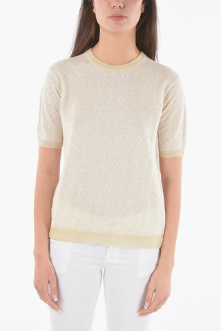 Jacquard Chevron Motif Crew-neck Sweater