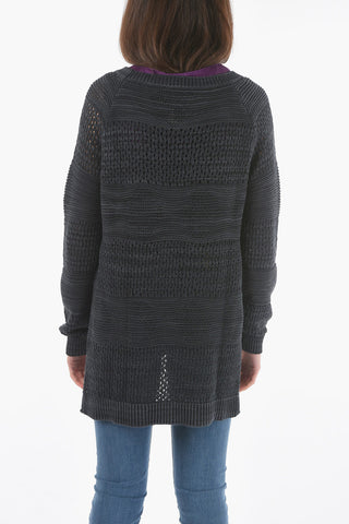 Perforated Crew-Neck Sweater with Side Split-Hem
