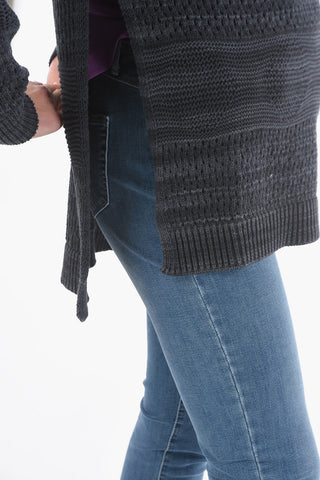 Perforated Crew-Neck Sweater with Side Split-Hem