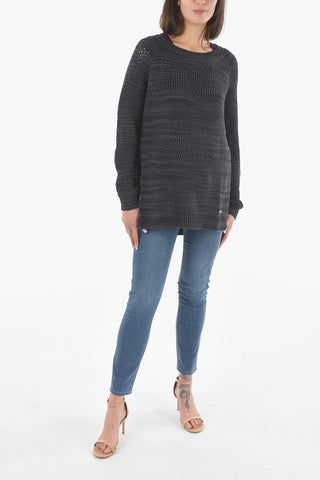 Perforated Crew-Neck Sweater with Side Split-Hem