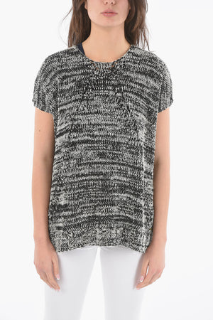 Zweifarbiger Maxi-Pullover mit Rundhalsausschnitt