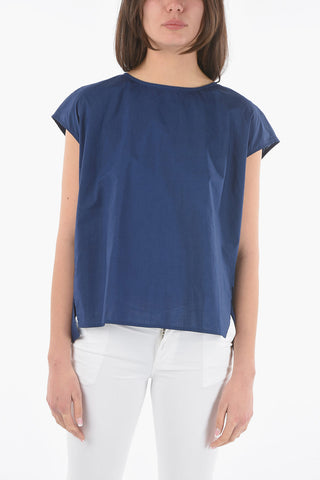 코튼 포플린 반팔 블라우스