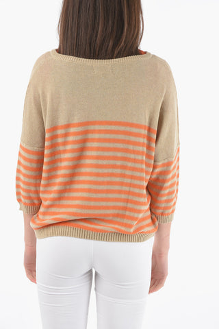 Two-Tone Awining Striped V-Neck Sweater