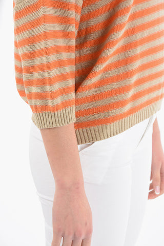 Two-Tone Awining Striped V-Neck Sweater