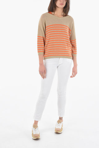 Two-Tone Awining Striped V-Neck Sweater