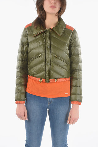 Two-Tone CLARION Cropped Down Jacket with Golden Zipper