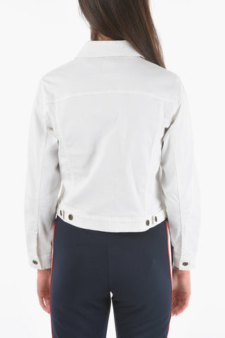 Giubbotto Crop in Denim con Bottoni Logati