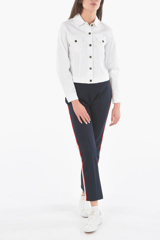 Giubbotto Crop in Denim con Bottoni Logati