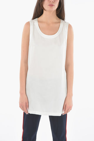 Twill FLUID Maxi Tank Top with Side-Split Hem