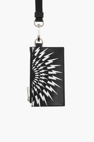 Zipped FAIR-ISLE THUNDERBOLT Printed Leather Card Holder